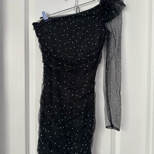Zara Rhinestone Studded Sheer One Shoulder Dress S